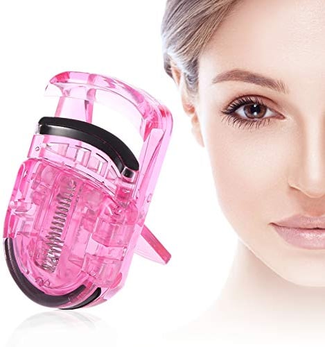 Wimpernzange Mini tragbare Clip mit Gummi Wimpern natürliche Curling kosmetische Werkzeuge(Rosa)