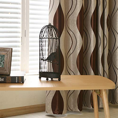 MYRU 2 Panels Set Modern Striped Curtains for Living Room Eyelet Curtains for Bedroom (Coffee, 2 x 66x72 Inch)