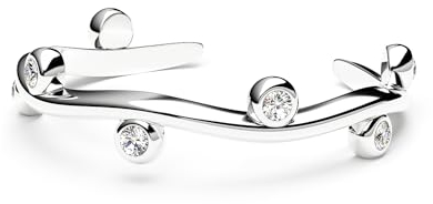 THIORA Ring Damen - 'Lagoon' | Premium Edelstahl | Wellenform mit Steinchen| Flexible Größe | Zirkonia | Finger Schmuck | Wellen (Silber)