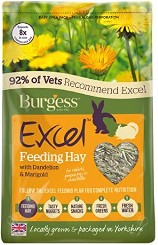 Burgess Excel Dandelion & Marigold Timothy Feeding Hay, 1kg – Dandelion & Marigold Feeding Hay for Rabbits, Guinea Pigs and Chinchillas – 100% Natural Ingredients, Small Animal Timothy Feeding Hay