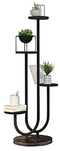 Schwarz Blumentreppe aus Metall Holz, Pflanzentreppe Innen und Außen, Pflanzenregal Blumenregal Blumenbank Pflanzenständer Blumenständer für Wohnzimmer Balkon Dekor