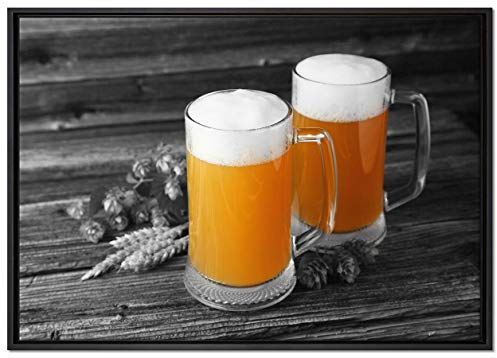 Pixxprint Biergläser Hefeweizen Leinwandbild 100x70 cm im Bilderahmen, Wandbild, Schattenfugenrahmen, Kein Poster