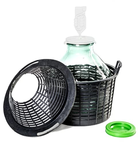 MIKONI Weinballon 10L Kunststoffkorb Weithalsballon Glasballon, Gärballon, Gärbehälter