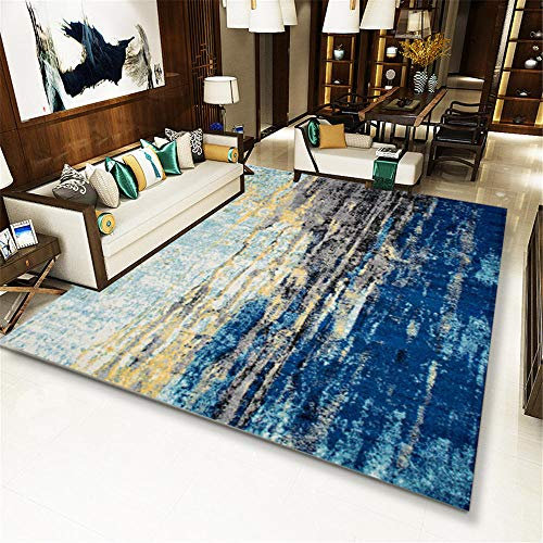 Kayoom Teppich Der rutschfeste, langlebige Schlafzimmerteppich ist weich und pflegeleicht Großer Teppich Kleiner Runder Teppich blau 60 x 90 cm
