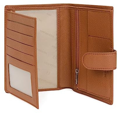 Hexagona - Portefeuille européen 2 Volets - Compatible Cartes de crédit, CNI, permis de Conduire, Passeport et Carte Grise - pour Femme - Collection Confort - Tan - en Cuir