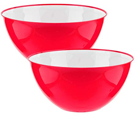 Homeshopa Large Salad Bowl Set of 2, Unbreakable & Lightweight Reusable Plastic Serving Bowls, Microwave, Dishwasher & Freezer Safe, BPA Free Kitchen Tableware Big Mixing Bowls, 25 cm (Pink & Pink)