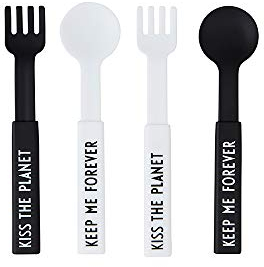 Design Letters Tritan to Go Couverts Deux Ensembles, Noir/Blanc