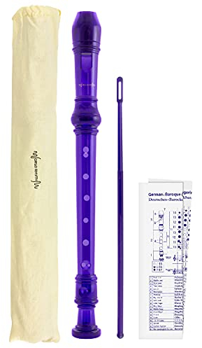 World Rhythm WR-804 Flûte à bec scolaire, flûte à bec 3 pièces, comprenant une baguette de nettoyage, un tableau des doigtés et un sac de transport - Violet