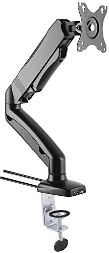 iMount IMGU31S Gas-spring-assisted LCD Monitor Arm Stand w/vesa bracket, desk mount clamp, USB & Audio ports for 15-27 LCD/LED Screens - in Black