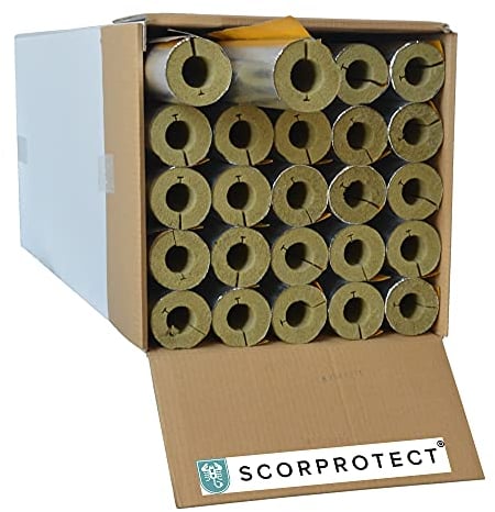 Scorprotect® voller Karton Alukaschierte Rohrschale Rohrisolierung Steinwolle mit 0.040 Wärmeleitfähigkeit (Steinwolle, 35 x 20 mm x 1 Meter)