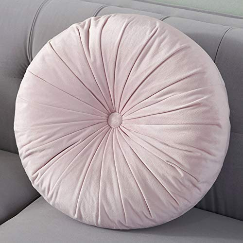 ZZZYZ Runde Bodenkissen Volltonfarbe Samt Sitzkissen Kürbis Gefalteten Meditationskissen Für Yoga Wohnzimmer Balkon Dekoration Yogakissen-Rosa 38cm(15inch)