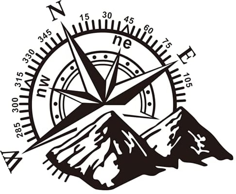 Berge Kompass Navigation Aufkleber Sticker Auto Offroad Abenteuer Reisen Wandern Alpen XXL schwarz