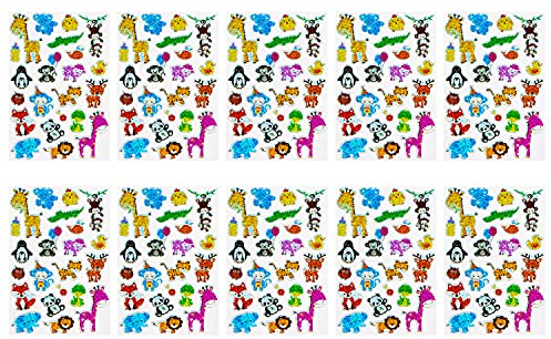 Oblique Unique® 220 Zoo Tiere Sticker Tier Aufkleber Holo Effekt 10 Bögen + Babyrassel Babyflasche als Geschenk Deko zum Basteln Spielen Scrapbooking