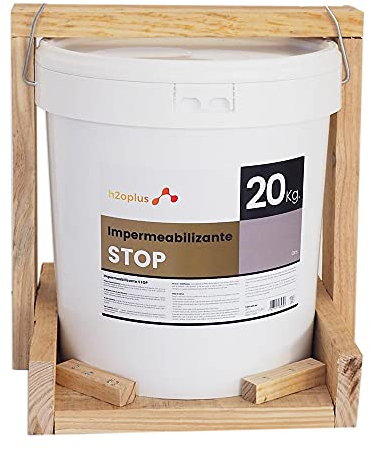 H2OPLUS Wasserdichte Beschichtung STOP 20Kg Grau · Elastische Imprägnierfarbe für Terassen, Balkone · Abdichtung Wasserdicht Aussen · Elastische Imprägnierfarbe für Außenanwendung