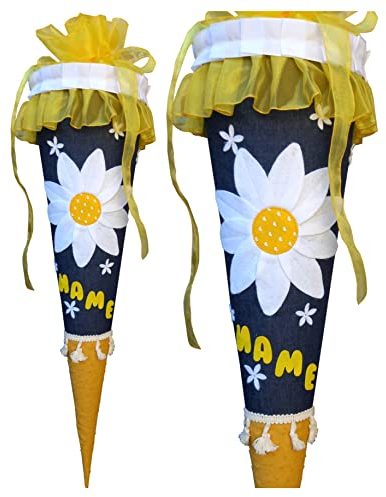 Schultüte kamille passenden die Daisy, Lotta, jeans stoff, genäht, für Mädchen, mit Name versehen