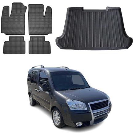 OMAC Fußmatten Kofferraumwanne für FIAT Doblo 2000-2010 TPE 5tlg Schwarz | inkl. Kofferraumwanne (Satz), Gummimatten, Automatten, Allwetter, Antirutsch, fahrzeugspezifisches Produkt, wasserdicht