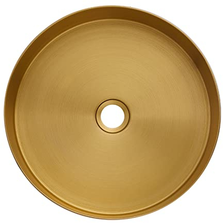 Aufsatz-Waschschale Badezimmer-Waschbecken, Edelstahl-Gold-Badezimmer-Waschbecken über der Theke, modernes Gefäß-Waschbecken, gebürstete Oberfläche, 14,7 Zoll, rundes Waschbecken mit Pop-Up-Abfluss Wa