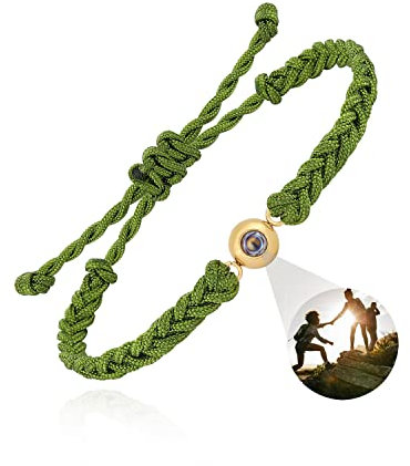Auinniuz Bracciale con foto in argento sterling - Design con corda intrecciata a mano - Bracciale ricordo personalizzato per lui/lei Army Green