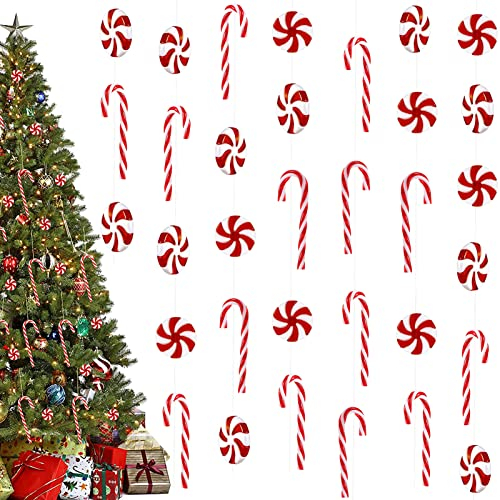 40 Piezas Bastón de Caramelo de Navidad, Rojo y Blanco Adorno Colgante Plástico de Muleta para Fiesta Decoración de Árbol (A)