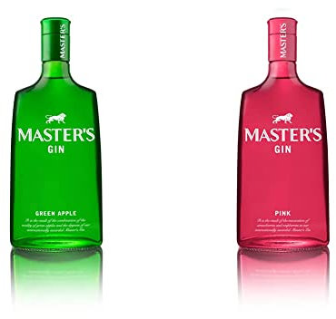 Master's Gin Green Apple - Ginebra premium con sabor manzana, botella 700 ml & Gin Pink - Ginebra Premium Rosa fresa y frambuesa, botella 700 ml