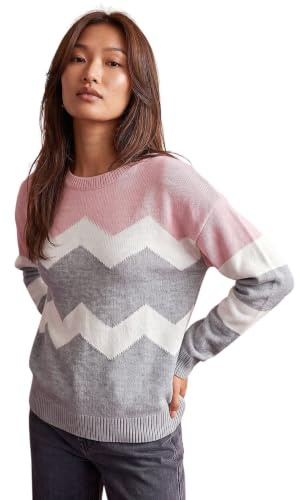 Roman Women Stripe Print Jumper Ladies Winter Autumn Knit Knitted Sweater Embroidered Knitwear Casual Smart Round Crew Neck Pull Over Everyday Going Out Party