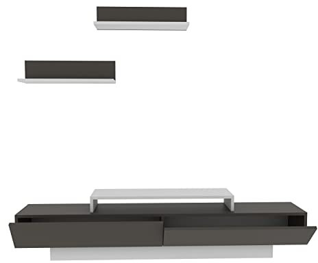 DECOROTIKA Lusi Modern TV Unit including Wall Shelves for Living Room, Bedroom, Entertainment Unit TV Stand - For TVs up to 71 inch - White and Coffee Galaxy