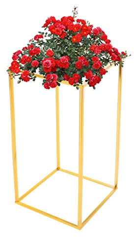 Geometrische Säule Blumenständer mit Acryldeckel 25 x 25 x 60 cm Gold Eisen Blumenhocker Blumenboden Ständer Präsentationsständer Dekosäule für Hochzeitsfeier Dekoration Feiertagsdekoration