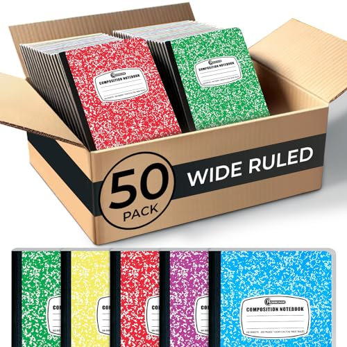 Rosmonde 48 Pack Bulk Composition Notebooks College Ruled, 200 Pages (100 Sheets), 9-3/4 x 7-1/2, Bulk School Supplies, Bulk College Ruled Notebooks, Bulk Assorted Colors Marble Notebooks for School