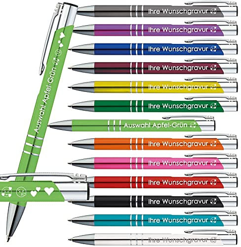 Generisch 100x Kugelschreiber mit Gravur | Emojis Gravur möglich | Auswahl 13 Farben | Personalisierte Werbekugelschreiber mit Wunschgravur | PS164 (Apfelgrün, 100 Stück)