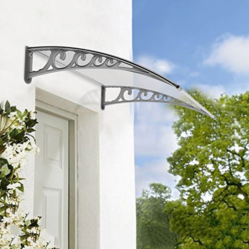 Marquise en Polycarbonate, Auvent Marquise, Marquise Porte d'entrée, Garage et Fenêtre, Auvent de Porte, Protection Extérieure Contre la Pluie et Intempéries, Gris - Blanc (100 * 100cm)