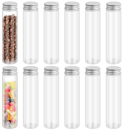 12 Pcs Transparent Kunststoff Reagenzgläser mit Schraubverschluss, 110ml Reagenzglas Röhrchen mit Deckel für Labor Wissenschaft Süßigkeiten Flüssigkeit Perlen Gewürze Aufbewahrung