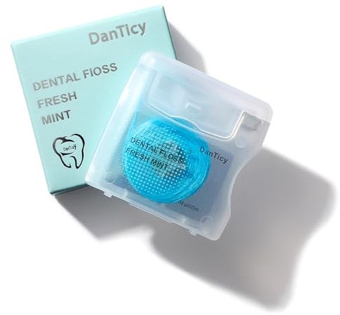 DanTicy Kokosnuss-Öl infundierte gewebte Zahnseide, Mint, 1 Einheit (98 Fuß), extra breit, Deep Clean, natürliches pflanzliches Wachs, PFAS-frei, umweltfreundlich, inkl. tragbarem Etui