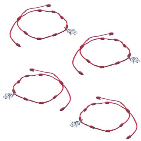 Grow Trendy 4x Braccialetto Filo Rosso del Destino con la Mano di Fatima | Braccialetti Portafortuna | Coppia
