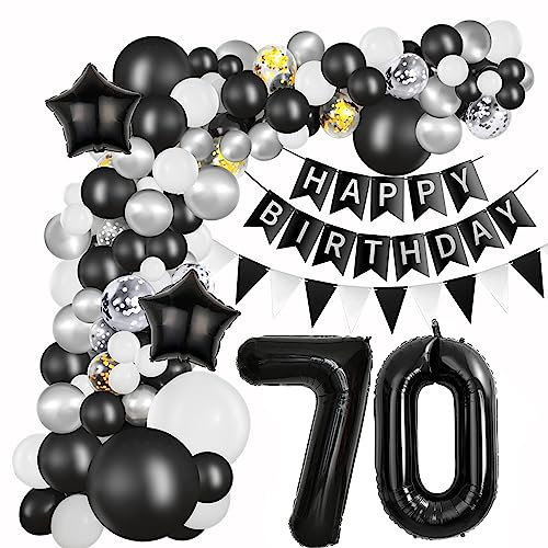 Schwarz 70. Geburtstag Dekoration Ballon 70 Jahre Männer 70 Geburtstag Deko Frauen Luftballon 70. Geburtstag Silber Schwarz Geburtstagsdeko 70 Jahre Frauen Mann 70 Ballon Girlande Silber Schwarz