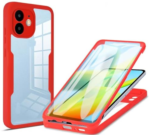FMPCUON Case Compatible with iPhone 15 Plus, 360° Full Ultra-Thin Protective Protection Bumper, Front nd Back Tempered Glass Full Screen Protector Coverage One-piece Design Cover, Red