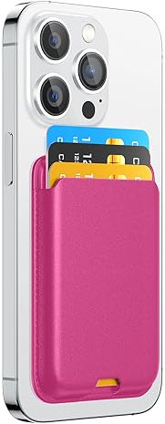 Magnetischer Kartenhalter für Apple iPhone mit Magsafe, Brieftasche für iPhone 15/14/13/12 Serie, Leder Mag Safe Wallet für iPhone 15, 14, 13, 12 Pro Max Plus Mini, hot pink, Minimalistisch