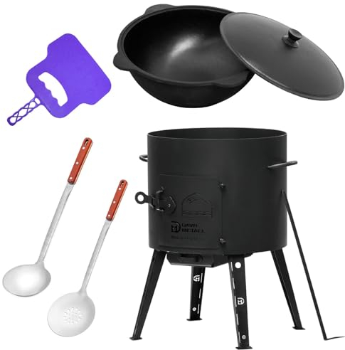 4BIG.fun Uchag Ø44 Uchag 2 mm de acero Utschak 16L Kazan redondo para barbacoa, cucharón de espuma, cucharón de sopa, Utschak Utschag Kazan, cocina de campo, cocina exterior, horno de gulash