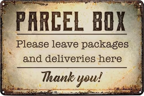 Geroclonup Vintage Metallschilder Post Paketbox Blechschild Hinweis Verlassen Lieferungen Pakete Lieferung Poster Wandkunst Dekor Schild für Home Office Outdoor Haustür Hof Garage Outside-20x30cm