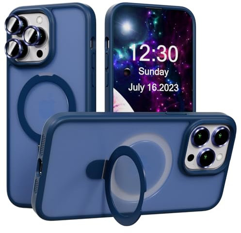 AKABEILA Coque pour iPhone 12 Pro Max avec 3 Protections Objectif Appareil Photo Étui Mat Givré Chargement sans Fil Housse Anneau Magnétique avec Support 6.7 Pouces