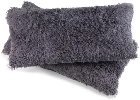 MALIKA 2er Set Flokati KissenhüllenKissenbezug im Doppelpack Cashmer Touch Fleece Kissenhülle, Sofakissen Kopfkissenbezug Kissenbezüge Couchkissen, Farbe:Silber, Größe:2X 40x40 cm