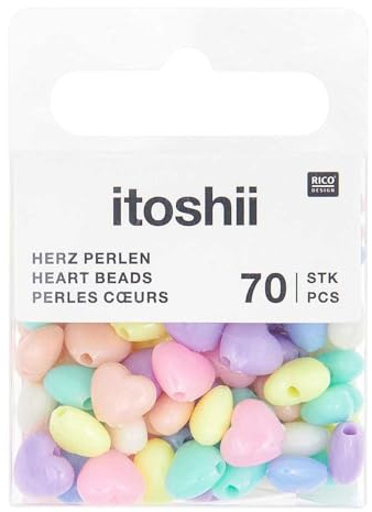 Rico Design itoshii Perlen-Set Herzen Pastell 70 Stk Kunststoffperlen 8.0 mm Breite 9.0 mm Länge 5.0 mm Stärke Ganzjährig Bastelbedarf Schmuckherstellung DIY
