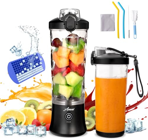 Asani Portable Blender for Shakes and Smoothies, USB Rechargeable Personal Blender, Mini Blender, Strong Stainless-Steel Blades, & Powerful Motor, For Travel, Camping, Gym (Black)