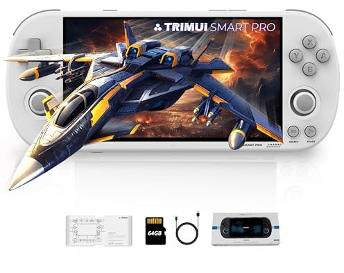 Trimui Smart Pro - Consola de juegos de mano, consolas de videojuegos de mano retro con tarjeta TF de 64 G/256 G, pantalla portátil de 5 pulgadas, color blanco, 64 GB