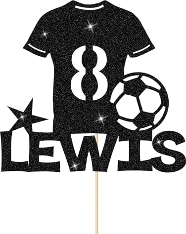 Football Cake Topper Personalised Birthday Cake Decorations Football Gifts for Kids Boys Men Husband Daddy Grandpa Football Lovers Cake Toppers (Black)