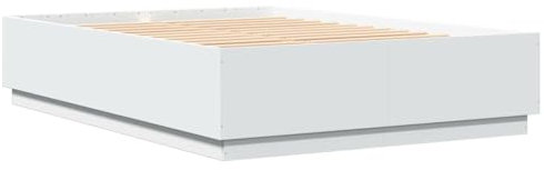 vidaXL Cadre de Lit avec Lumières LED, Lit Double avec Sommier à Lattes, Lit Adulte de Chambre, Moderne, Blanc 160x200 cm Bois Ingénierie