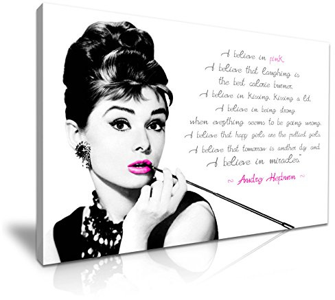 Audrey Hepburn I Believe in Pink Quote Canvas Wall Art Picture Print Best Gift For Hepburn Fans Modern Home Office Hotel Decoration (M: 60cm x 40cm)