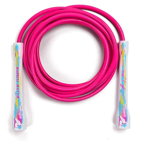 Elite Jumps Corde à sauter PVC 6 mm, réglable | Corde PVC anti-nœuds. Poignées incassables. Rotation fluide. Pour cardio et boxe.