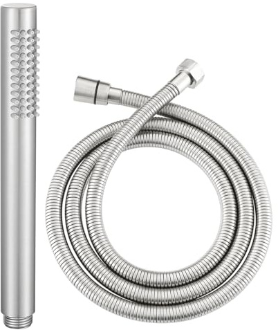 Muxios Brass Round Hand Shower Head Hose Set Brushed Nickel High Pressure | Modern Round Single Function Water Saving Hand Shower Head with 150CM Flexible Stainless Steel Hose Including Washer