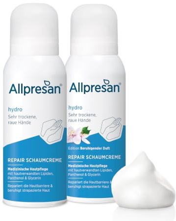 Allpresan Repair Schaum-Creme - hydro - SET aus 1x 100 ml ohne Duft und 1x 100 ml mit beruhigendem Duft - Zur Pflege sehr trockener und rauer Hände