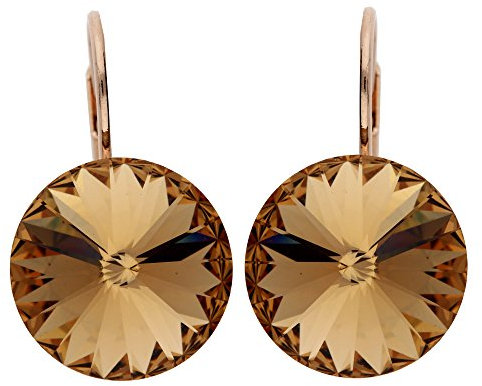 LÖB Brisur 750er Roségold Vergoldet Kristall Rund Topas Braun, Damen Ohrringe Hängend Ohrhänger Creolen Glitzer Strass Stein Groß Rose Gold Schmuck